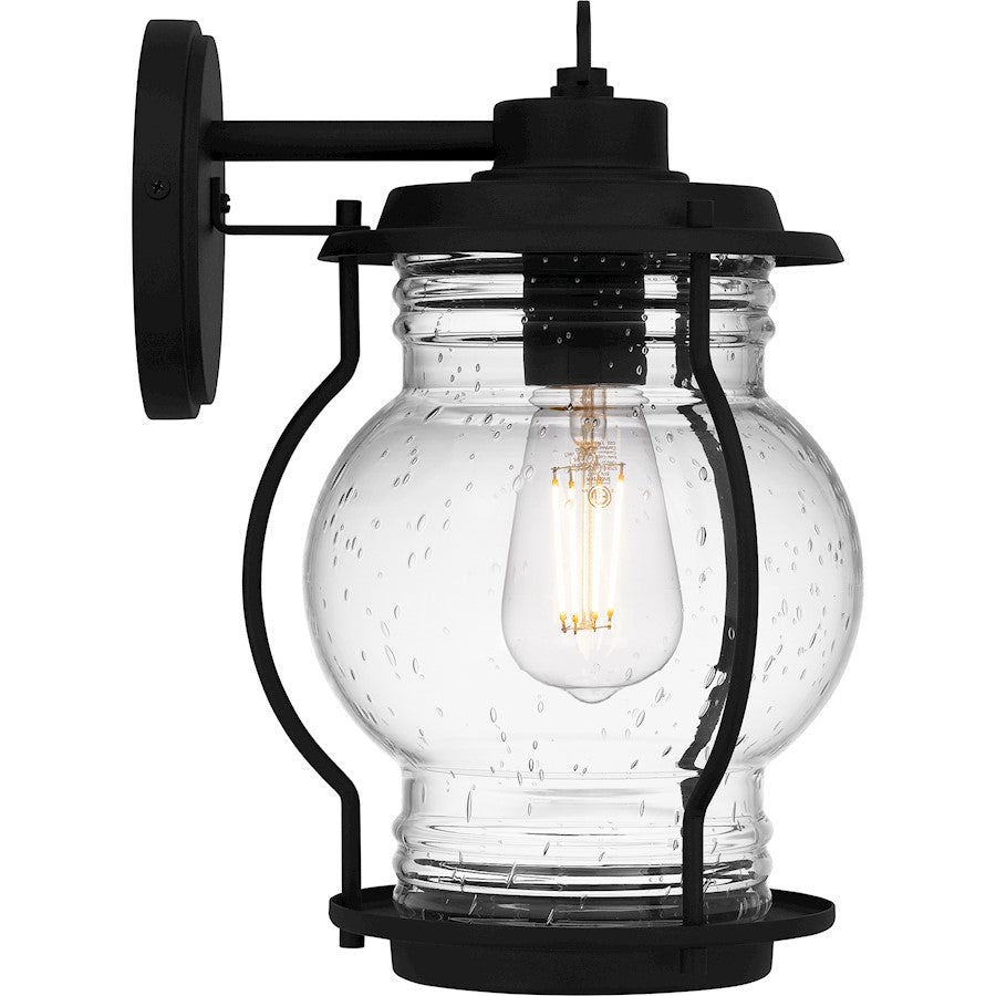 Luther 1 Light 12" Outdoor Lantern, Black/Clear Seedy Glass