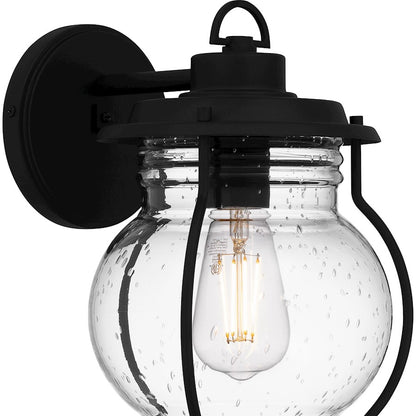 Luther 1 Light 12" Outdoor Lantern, Black/Clear Seedy Glass