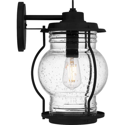 Luther 1 Light 15" Outdoor Lantern, Black/Clear Seedy Glass