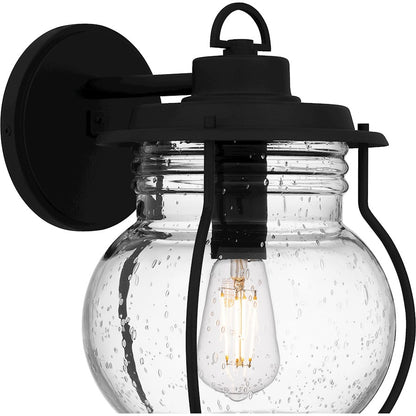 Luther 1 Light 15" Outdoor Lantern, Black/Clear Seedy Glass