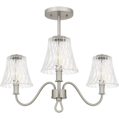 Quoizel McKinney 3Lt Semi-Flush Mount, Nickel/Clear Swirl - MCK1722BN