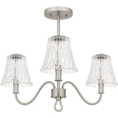 McKinney 3Lt Semi-Flush Mount, Nickel/Clear Swirl
