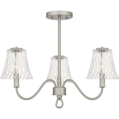 McKinney 3Lt Semi-Flush Mount, Nickel/Clear Swirl