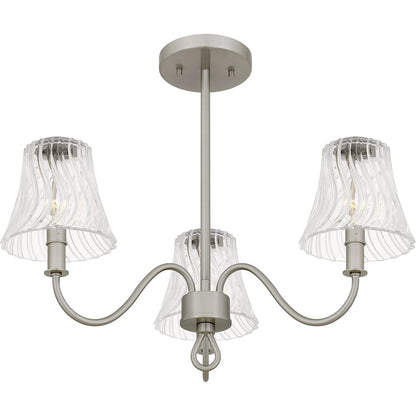 McKinney 3Lt Semi-Flush Mount, Nickel/Clear Swirl