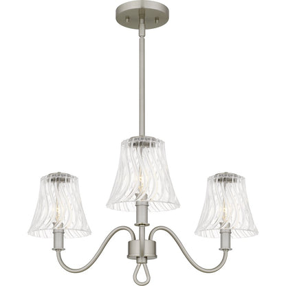 Quoizel McKinney 3Light Chandelier, Brushed Nickel/Clear Swirl Glass - MCK5022BN