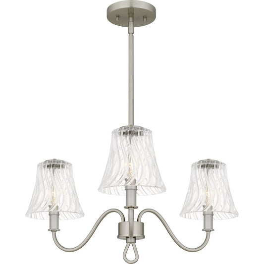 Quoizel McKinney 3Light Chandelier, Brushed Nickel/Clear Swirl Glass - MCK5022BN