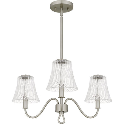 McKinney 3Light Chandelier, Brushed Nickel/Clear Swirl Glass