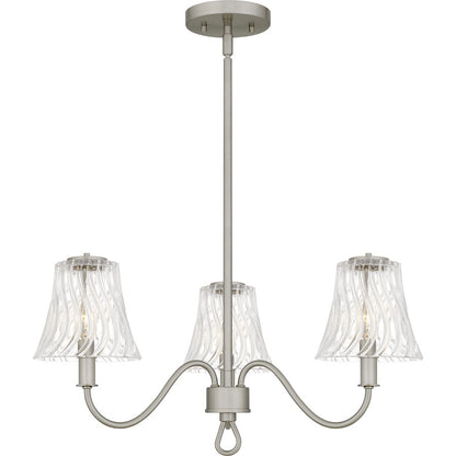 McKinney 3Light Chandelier, Brushed Nickel/Clear Swirl Glass