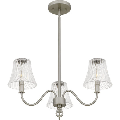 McKinney 3Light Chandelier, Brushed Nickel/Clear Swirl Glass
