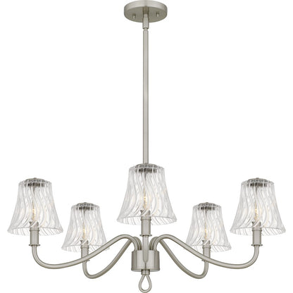 Quoizel McKinney 5Light Chandelier, Brushed Nickel/Clear Swirl Glass - MCK5030BN