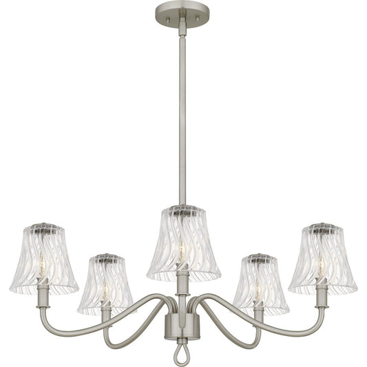 Quoizel McKinney 5Light Chandelier, Brushed Nickel/Clear Swirl Glass - MCK5030BN