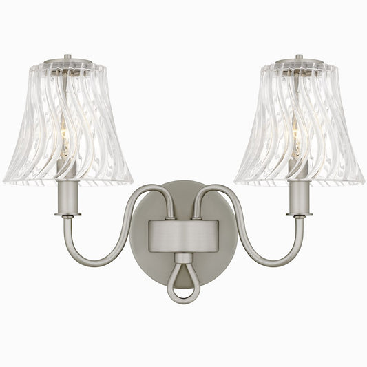 Quoizel McKinney 2Light Bath Light, Brushed Nickel/Clear Swirl Glass - MCK8615BN
