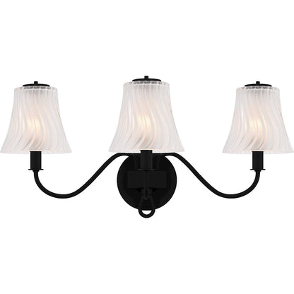 Quoizel McKinney 3Lt Bath Light, Black/Clear/Sandblasted/Swirl - MCK8623MBK