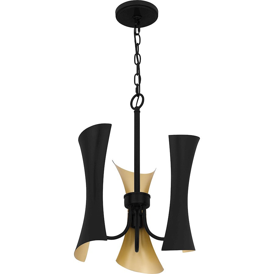 Myla 3 Light Pendant, Black/Black Metal Shade Gold Inside