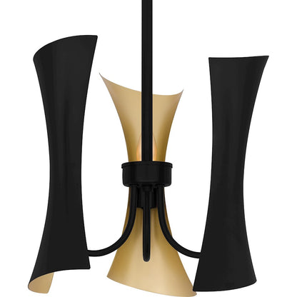 Myla 3 Light Pendant, Black/Black Metal Shade Gold Inside