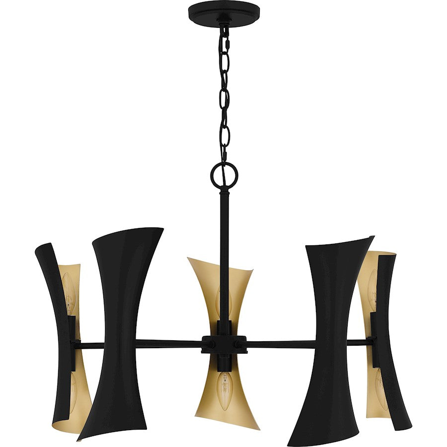 Myla 10 Lt Chandelier, Black/Black Metal Shade Gold Inside