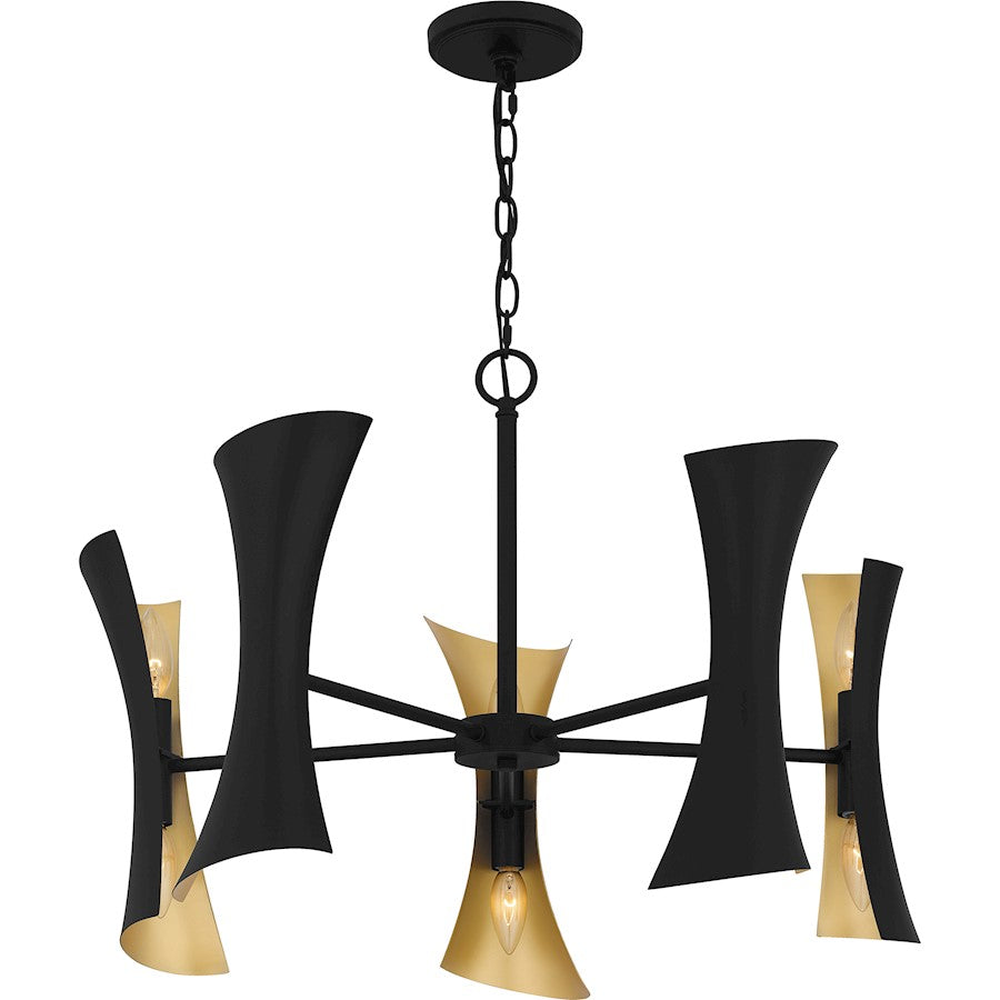 Myla 10 Lt Chandelier, Black/Black Metal Shade Gold Inside