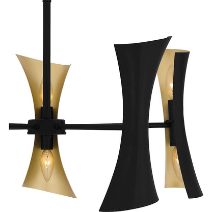 Myla 10 Lt Chandelier, Black/Black Metal Shade Gold Inside