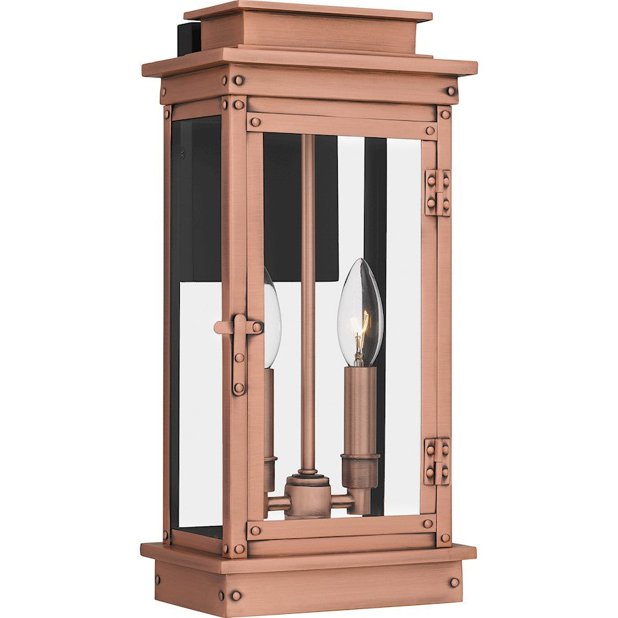 Quoizel Noelle 2 Light 16" Outdoor Wall Lantern, Aged Copper/Glass - NOE8407AC