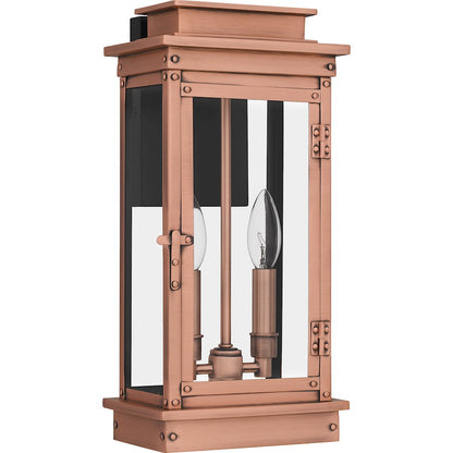 Noelle 2 Light 16" Outdoor Wall Lantern, Aged Copper/Glass