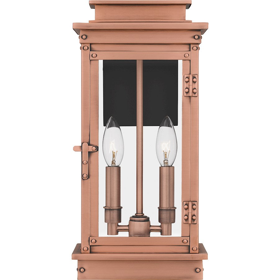 Noelle 2 Light 16" Outdoor Wall Lantern, Aged Copper/Glass