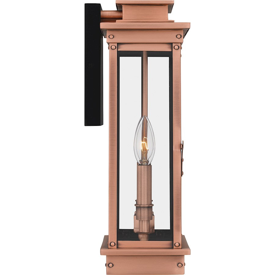 Noelle 2 Light 16" Outdoor Wall Lantern, Aged Copper/Glass