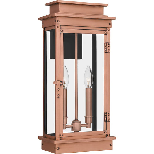 Quoizel Noelle 2 Light 19" Outdoor Wall Lantern, Aged Copper/Glass - NOE8409AC