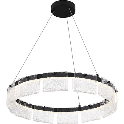 Alice Integrated LED Pendant, Black/Clear Hammered Acylic