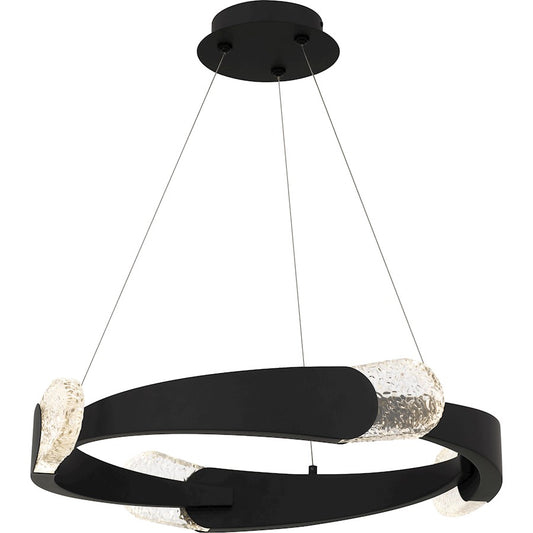Quoizel Saffron LED 24" Pendant, Matte Black/Clear Textured Glass - PCSAF2824MBK