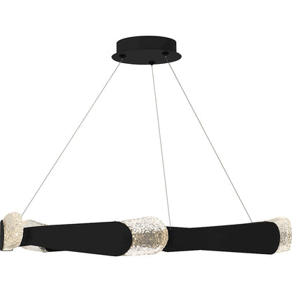 Saffron LED 34" Pendant, Matte Black/Clear Textured Glass