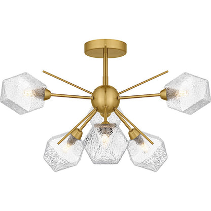 Salvador 6Lt Semi-Flush Mount, Gold/Clear Textured