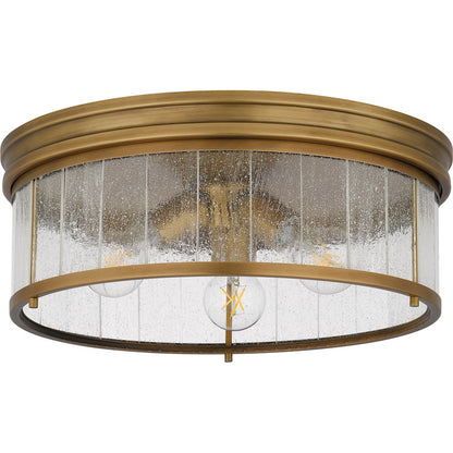 Theodora 3 Light Flush Mount, Brass/Clear Seedy Glass