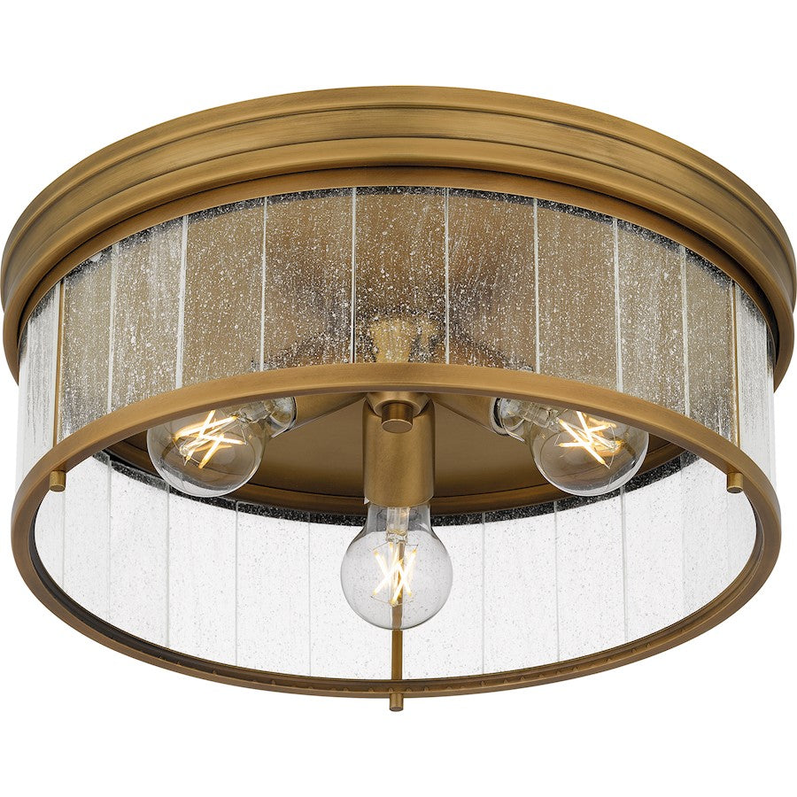 Theodora 3 Light Flush Mount, Brass/Clear Seedy Glass