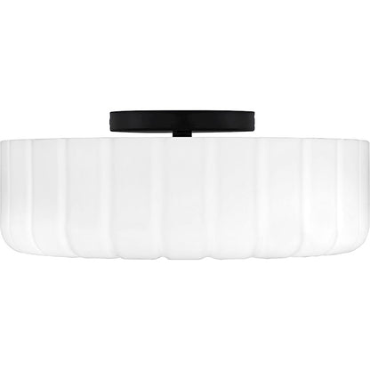 Oberman 3Lt Flush Mount, Black/Opal Etched Ribbed