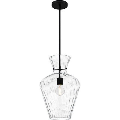 Quoizel Hollis 1Light Pendant, Matte Black/Clear Water Glass - QMP6806MBK