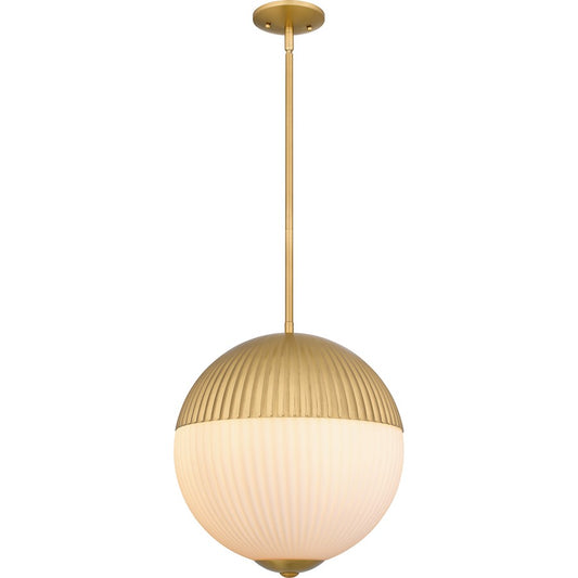 Quoizel Mia 2 Light Pendant, Brushed Gold/Opal Etched Ribbed Glass - QP6211BRG