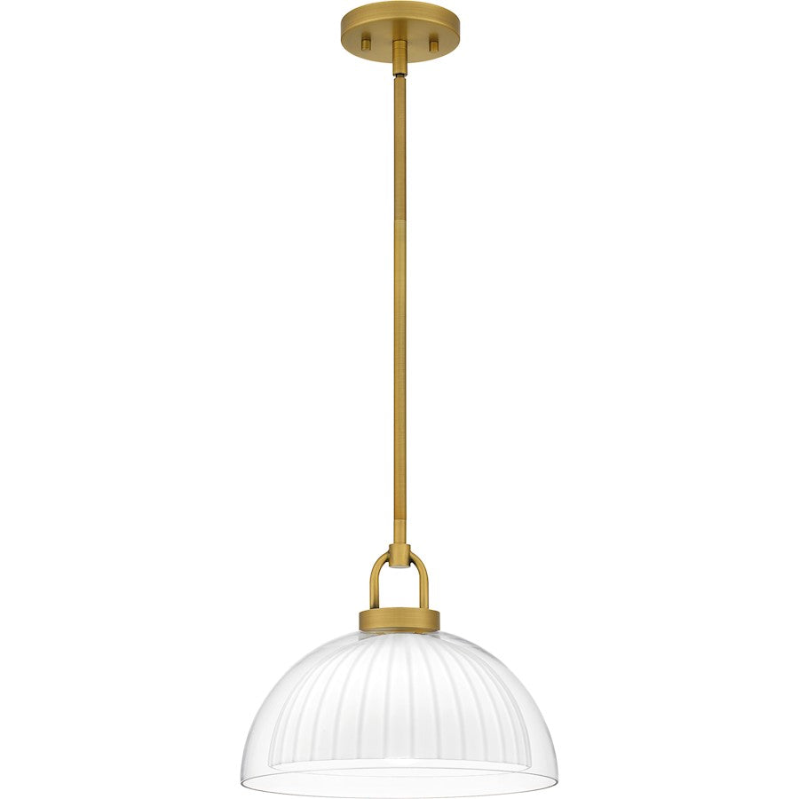 Quoizel Jansen 1 Light Pendant, Brushed Gold/Clear/Opal Etched Glass - QP6217BRG