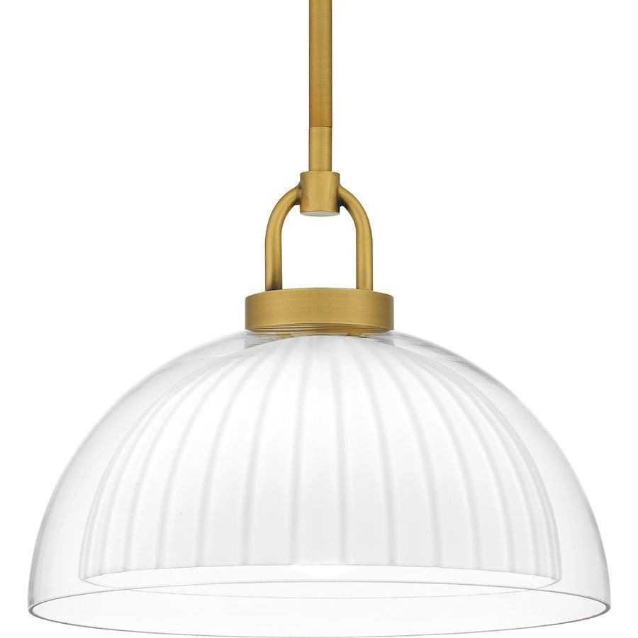 Jansen 1 Light Pendant, Brushed Gold/Clear/Opal Etched Glass