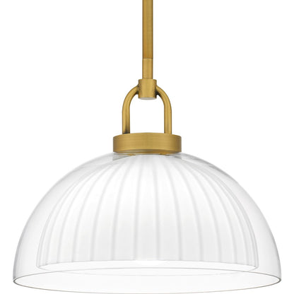 Jansen 1 Light Pendant, Brushed Gold/Clear/Opal Etched Glass