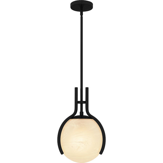 Quoizel Orbit 1 Light Pendant, Matte Black/Alabaster Glass - QP6741MBK