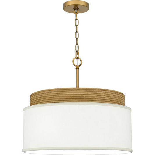 Quoizel Malia 4 Light Pendant, Brushed Gold/White Linen Fabric - QP6757BRG