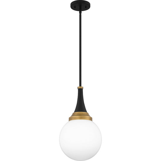 Quoizel Arlo 1 Light Pendant, Matte Black/Clear Opal Glass - QP6758MBK