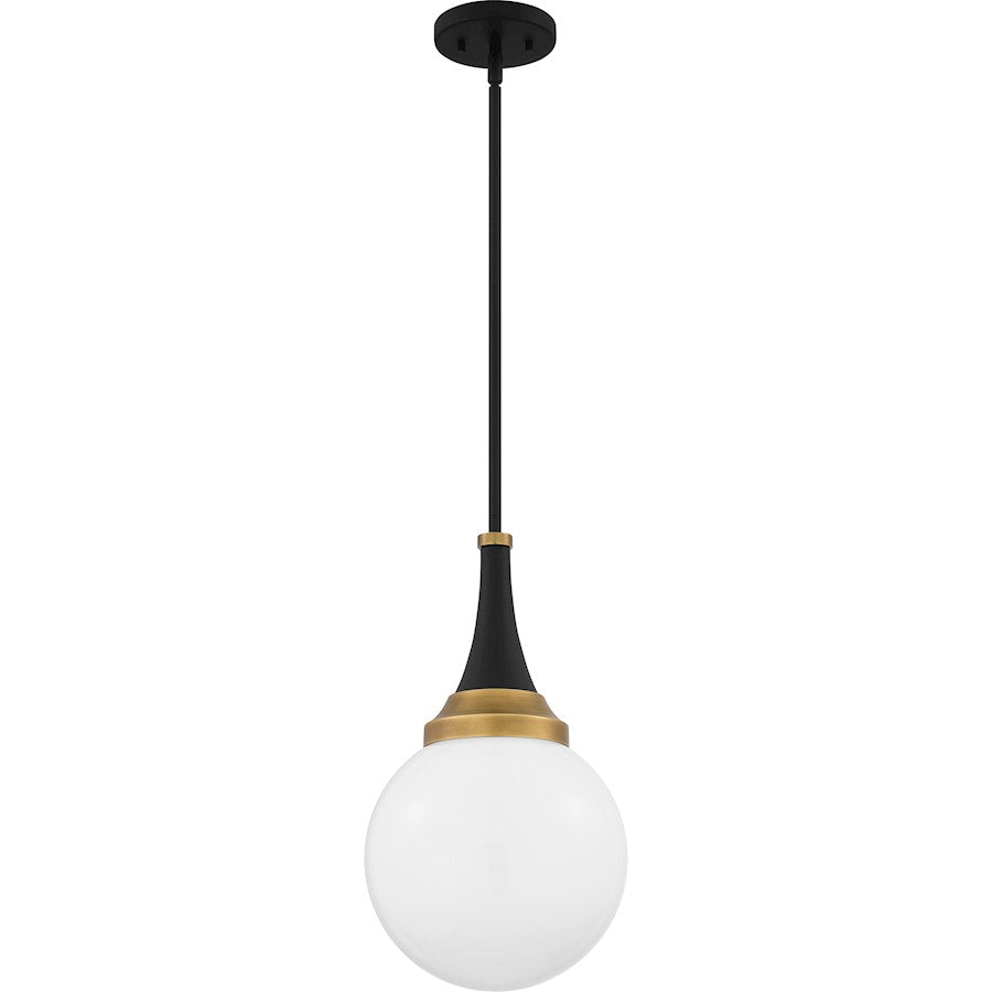 Arlo 1 Light Pendant, Matte Black/Clear Opal Glass