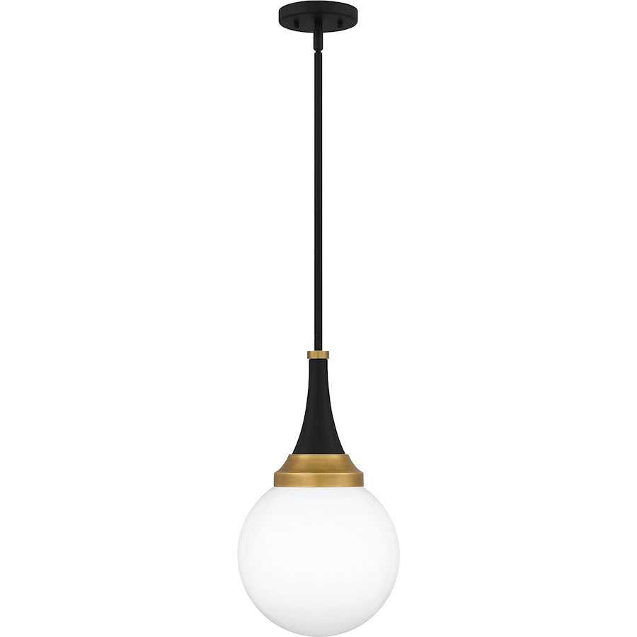 Arlo 1 Light Pendant, Matte Black/Clear Opal Glass