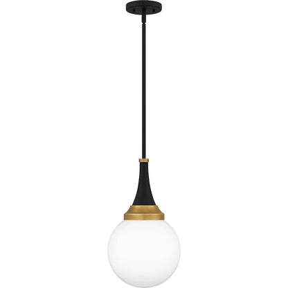 Arlo 1 Light Pendant, Matte Black/Clear Opal Glass