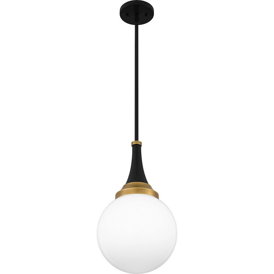 Arlo 1 Light Pendant, Matte Black/Clear Opal Glass