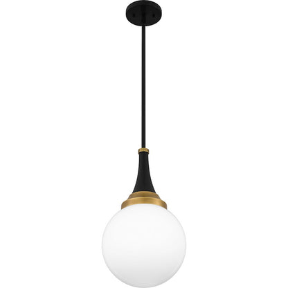 Arlo 1 Light Pendant, Matte Black/Clear Opal Glass