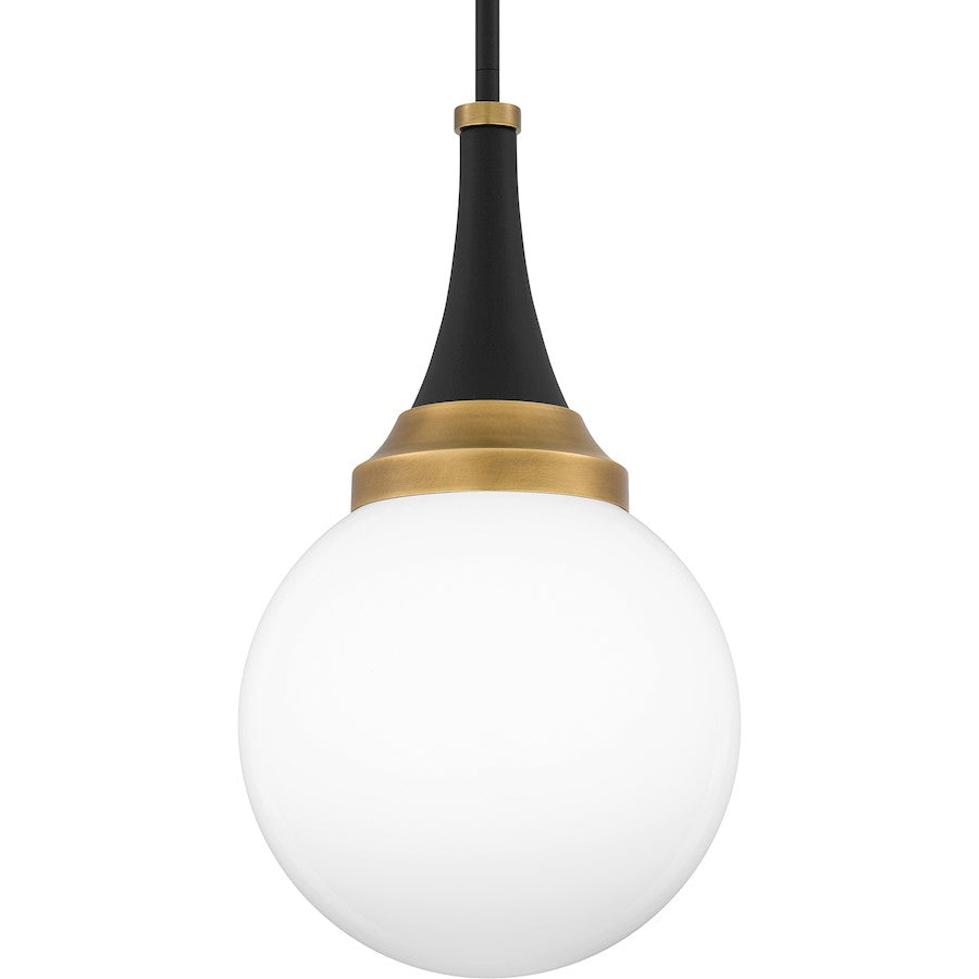 Arlo 1 Light Pendant, Matte Black/Clear Opal Glass