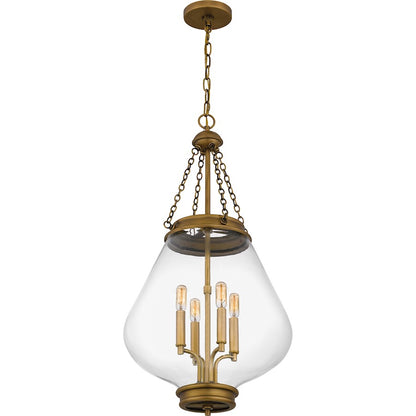 Wallace 4Light Pendant, Weathered Brass/Clear Glass