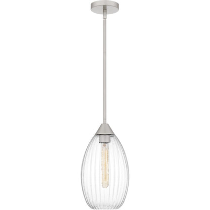 Marza 1Lt Mini Pendant, Nickel/Clear Hammered Ribbed Glass